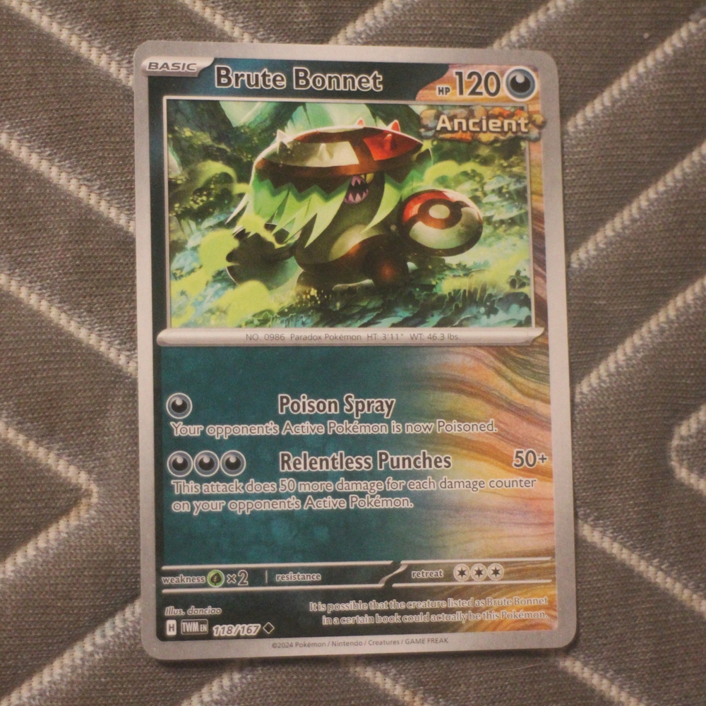 Pokemon Brute Bonnet Card - Green and Red